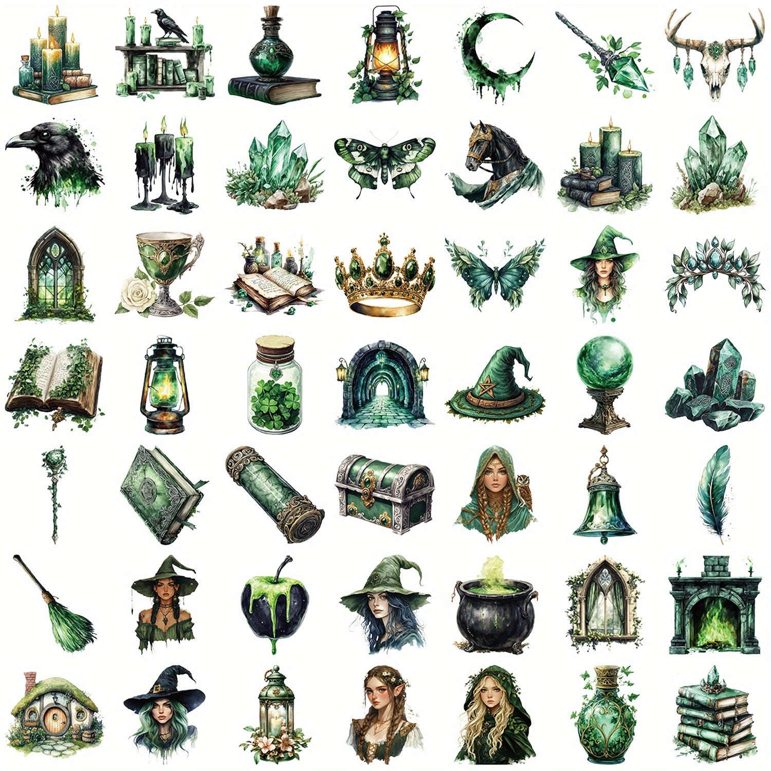 50pcs Transparent Forest Witch Cartoon Decals Vinyl Stickers Mystical Art