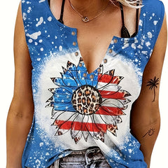 Tie Dye Flags Print Tank Top Sexy V Neck Sleeveless Top Women's Clothing