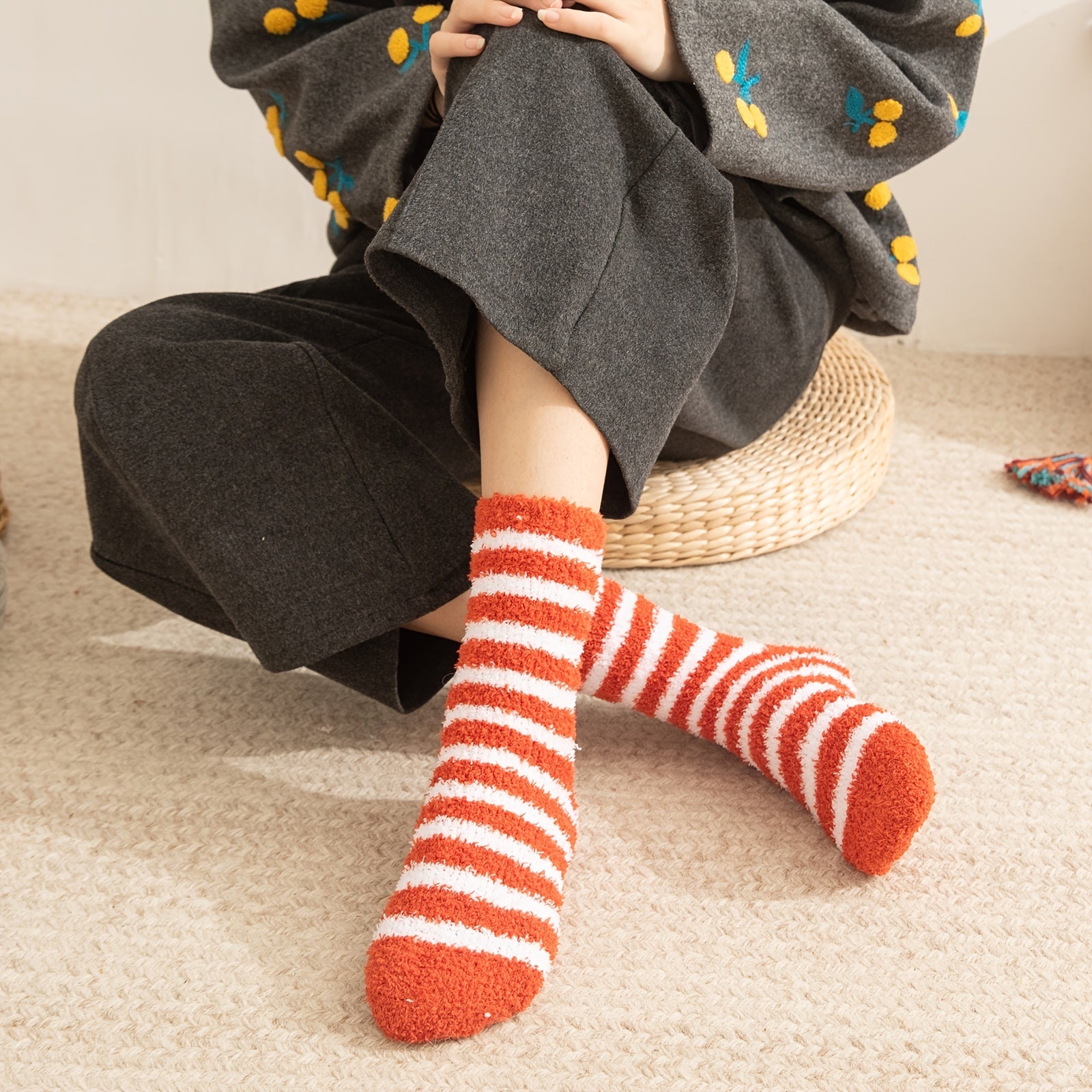 Women's Coral Fleece Stripe Socks - Colorful Lightweight Athletic Socks