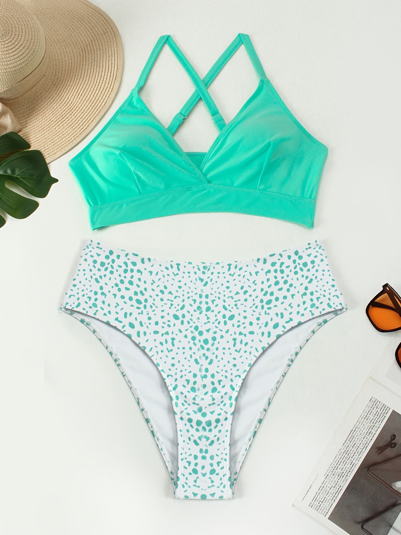  Bikini Set Criss Cross Back Bra & High Waisted Panty Swimsuit