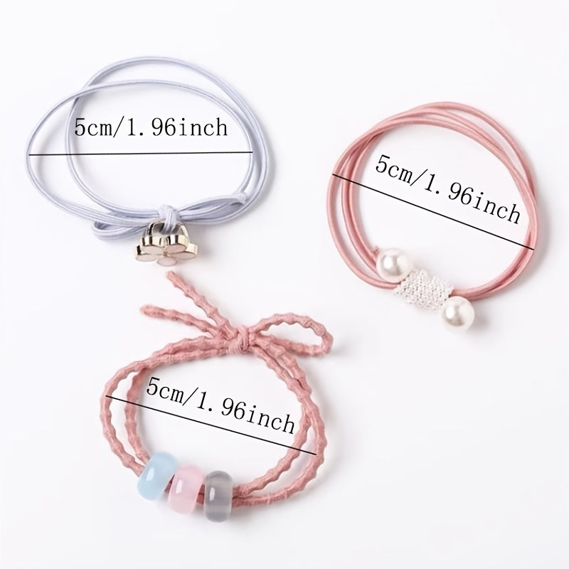 12pcs Girl Faux Pearl Hair Tie Pink Elastic Hair Accessories For Girls