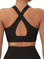 Women's Crisscross Back Sports Bra Medium Support Padded Tank Top