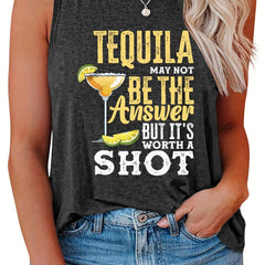  Slogan Graphic Print Tank Top Women's Casual Round Neck