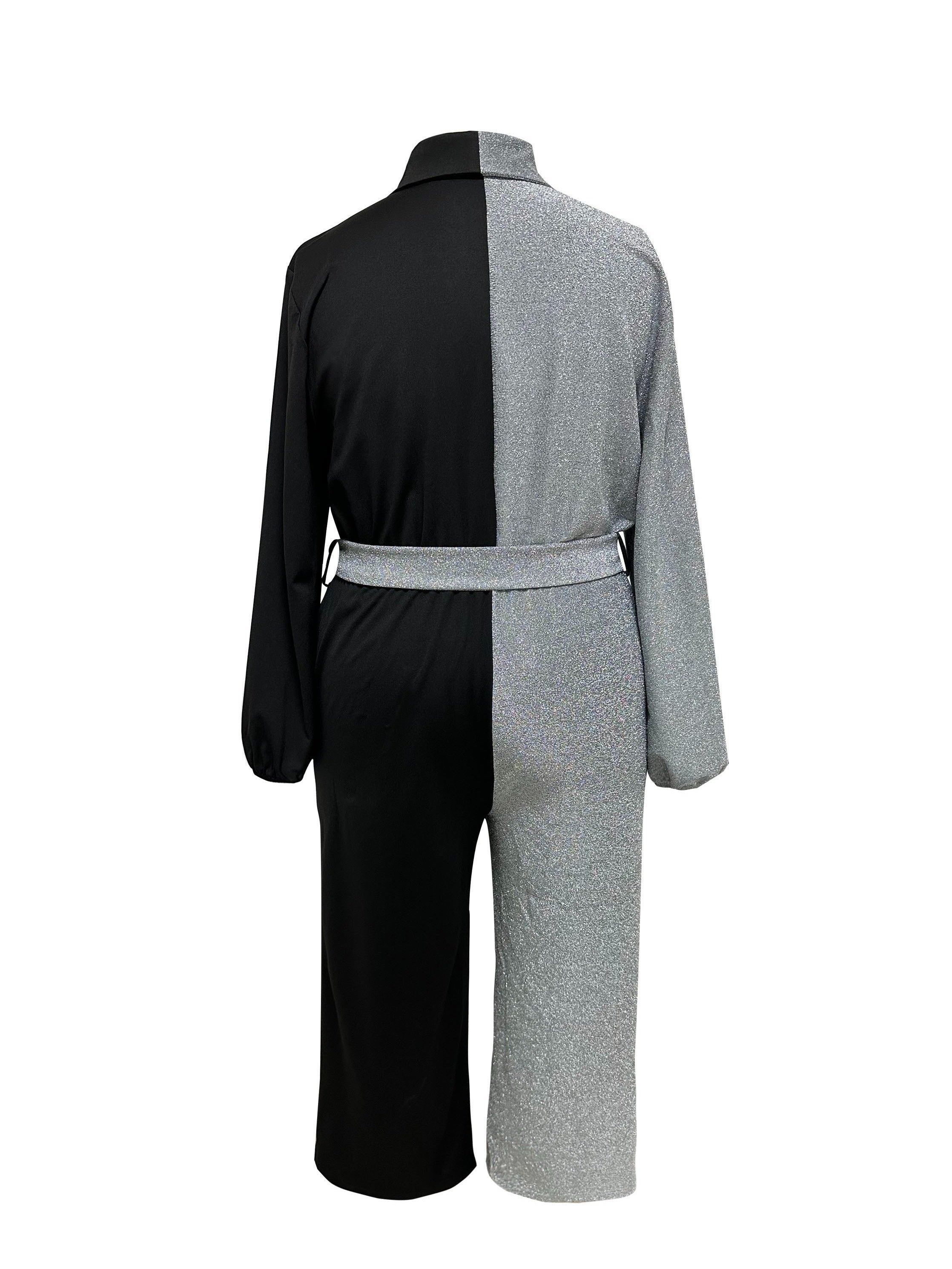  Colorblock Button Up Wide Leg Jumpsuit