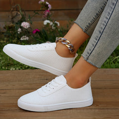 Women's Hollow Out Lace Up Sneakers Breathable Flat Skate Shoes