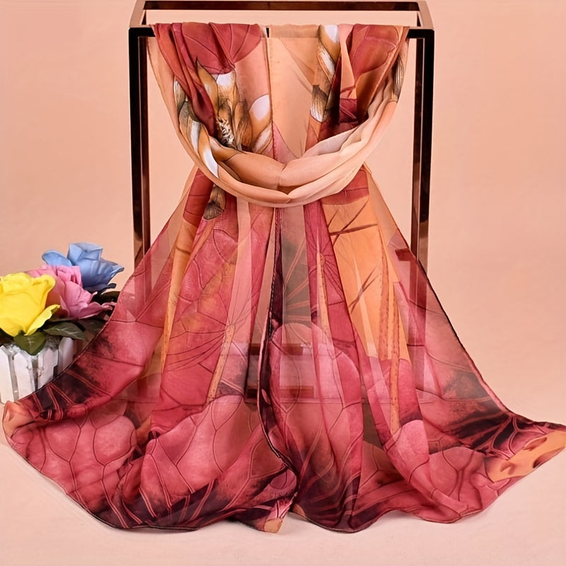 Lotus Tie Dye Print Chiffon Scarf Vintage Gradient Thin Shawl