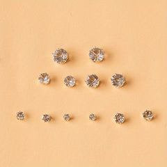 Round 6 Claw Crystal Zircon Earrings 12 Pairs Pack