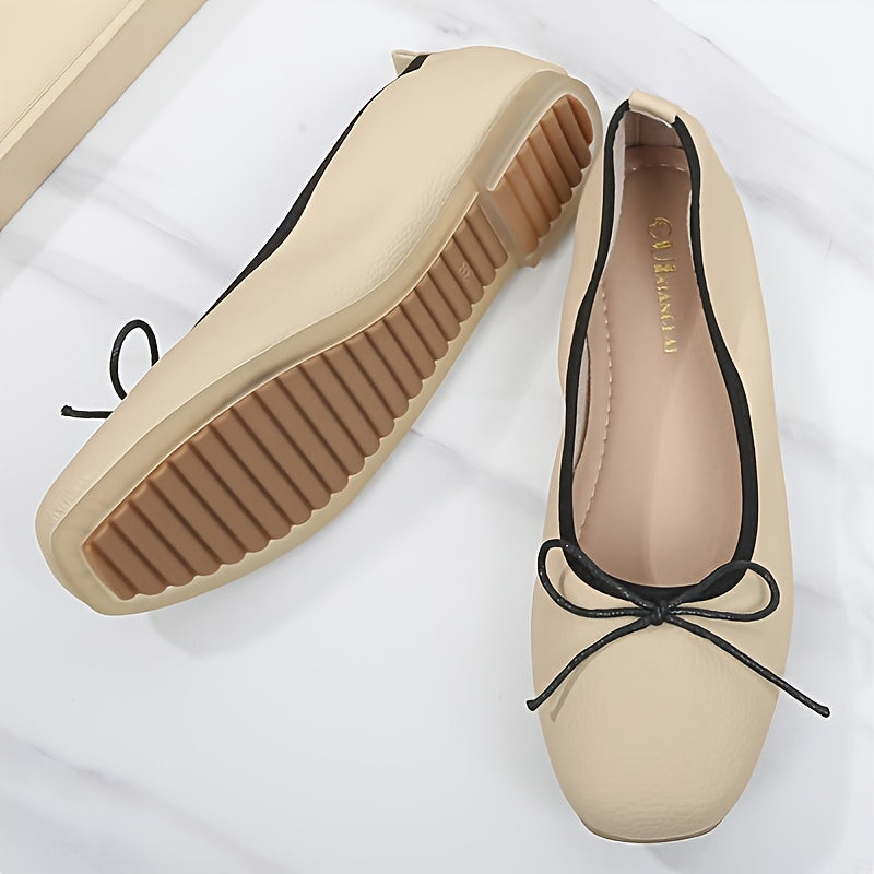 Soft Women's Flat Shoes Bow Decor Square Head Ballet Shoes