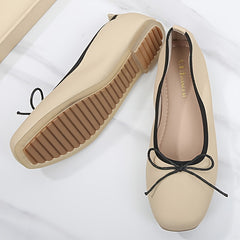Soft Women's Flat Shoes Bow Decor Square Head Ballet Shoes