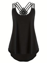Cross Back Spaghetti Strap Top Crew Neck Sleeveless Cami