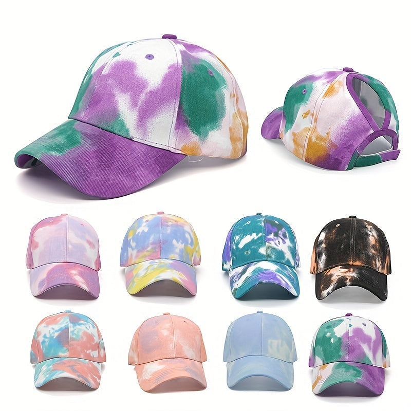 Colorful Tie Dye Ponytail Trucker Hat Breathable Baseball Cap Sunshade Dad Hat
