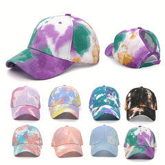 Colorful Tie Dye Ponytail Trucker Hat Breathable Baseball Cap Sunshade Dad Hat