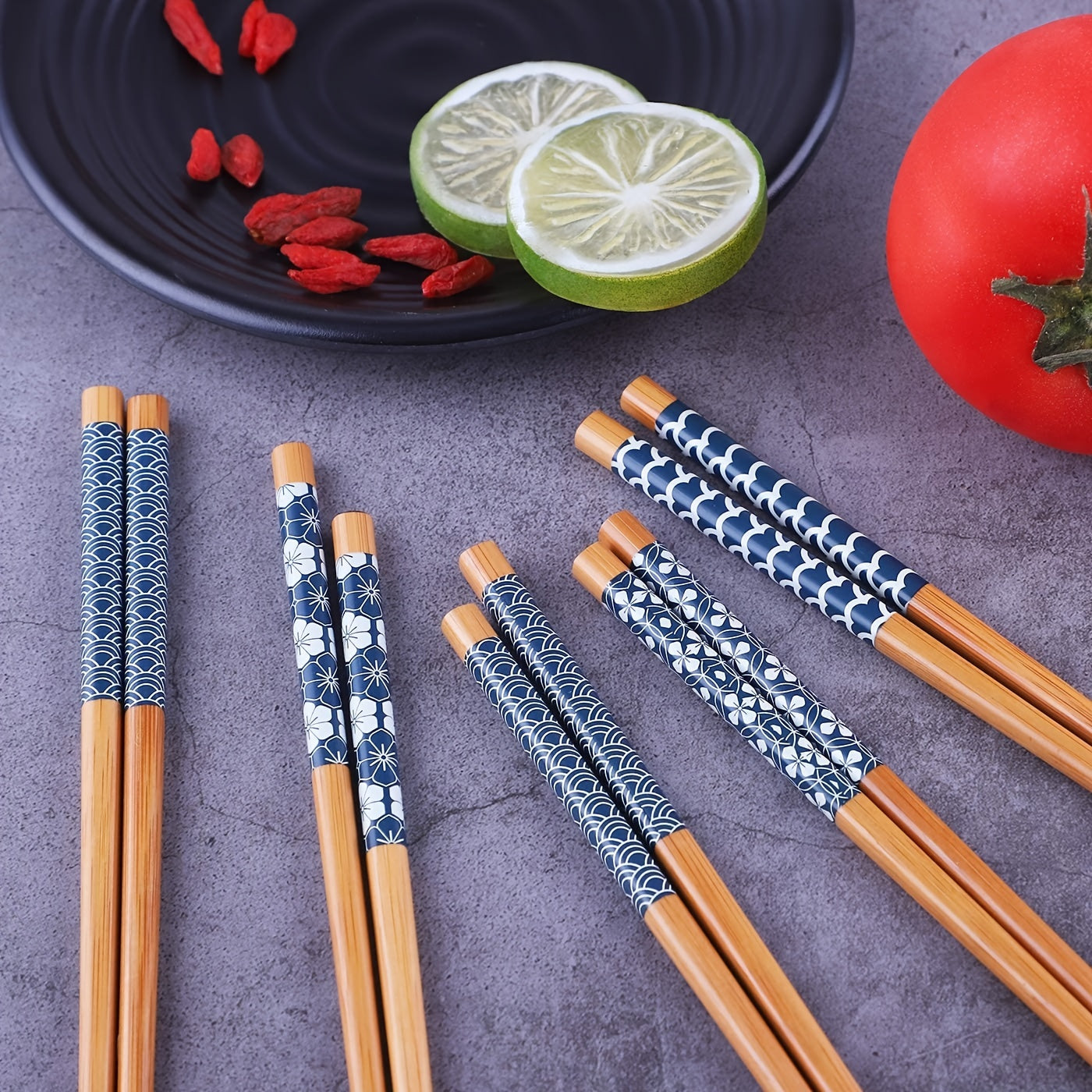 5 Pairs Lightweight Bamboo Chopsticks Reusable Japanese Style Ramen Set