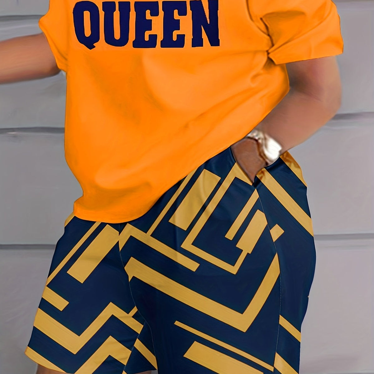  2-Piece Set Women's Top & Shorts Geometric Print Casual Outfit