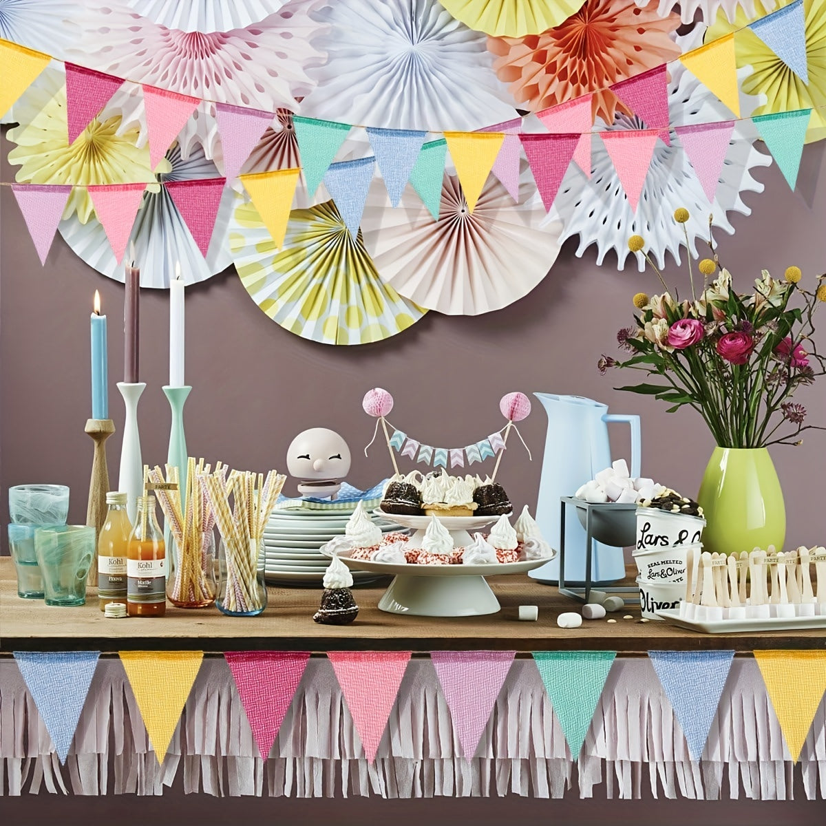 4pcs Pastel Rainbow Pennant Banner Flags for Birthday Spring Easter Classroom