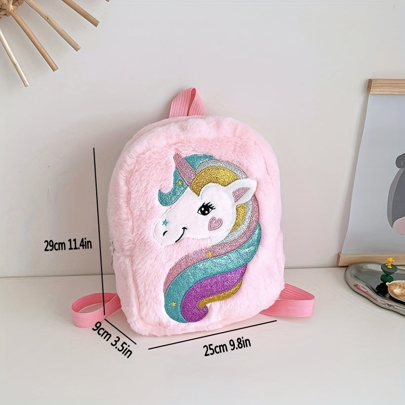 Kids Unicorn Cartoon Plush Backpack with Large Capacity