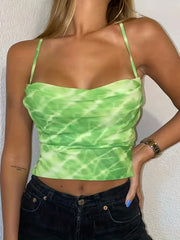 Tie Dye Backless Cami Top Hollow Out Sleeveless Lace Up Top