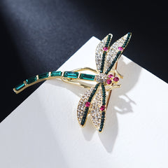 Vintage Green Enameled Dragonfly Brooch Pin