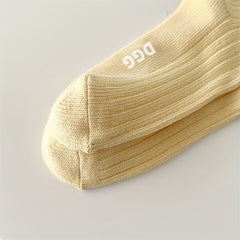 5 Pairs Letter Pattern Ribbed Socks Women's Mid Tube Stockings