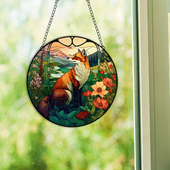 Plastic Fox Suncatcher Stained Glass Window Hanging