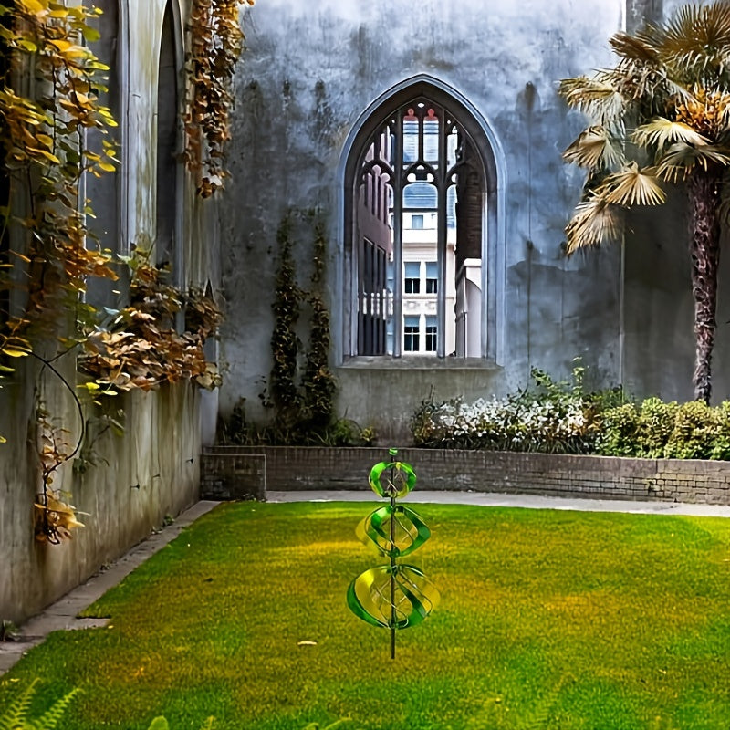 1pc Rotating Windmill Yellow Green Metal Garden Yard Windmill