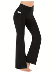 3pk Women's Flare Leggings w/ Pockets High Waist Tummy Control Yoga Pants