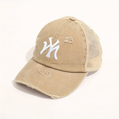 Embroidery Ponytail Trucker Hat Candy Ripped Washed Distressed Baseball Cap
