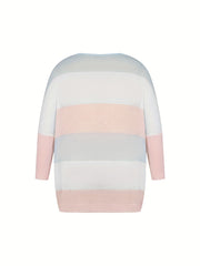  Colorblock Semi Sheer Round Neck Sweater