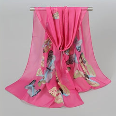 Vintage Butterfly Print Chiffon Scarf Thin Windproof Shawl