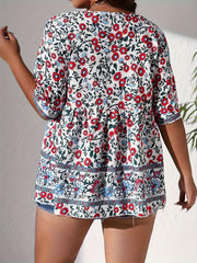  Floral Print Short Sleeve Smock Top