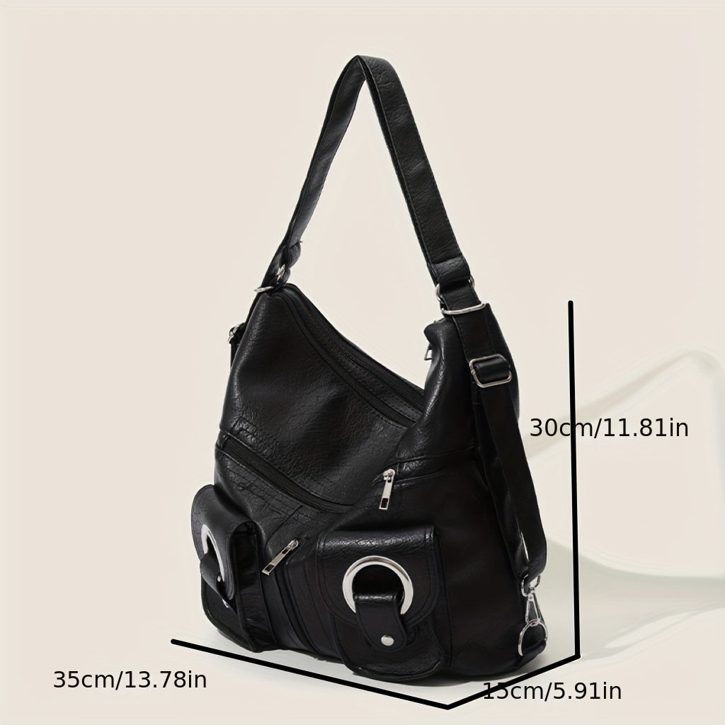 Punk Tote Bag PU Leather Backpack Shoulder Bag with Large Capacity Pockets