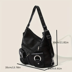 Punk Tote Bag PU Leather Backpack Shoulder Bag with Large Capacity Pockets