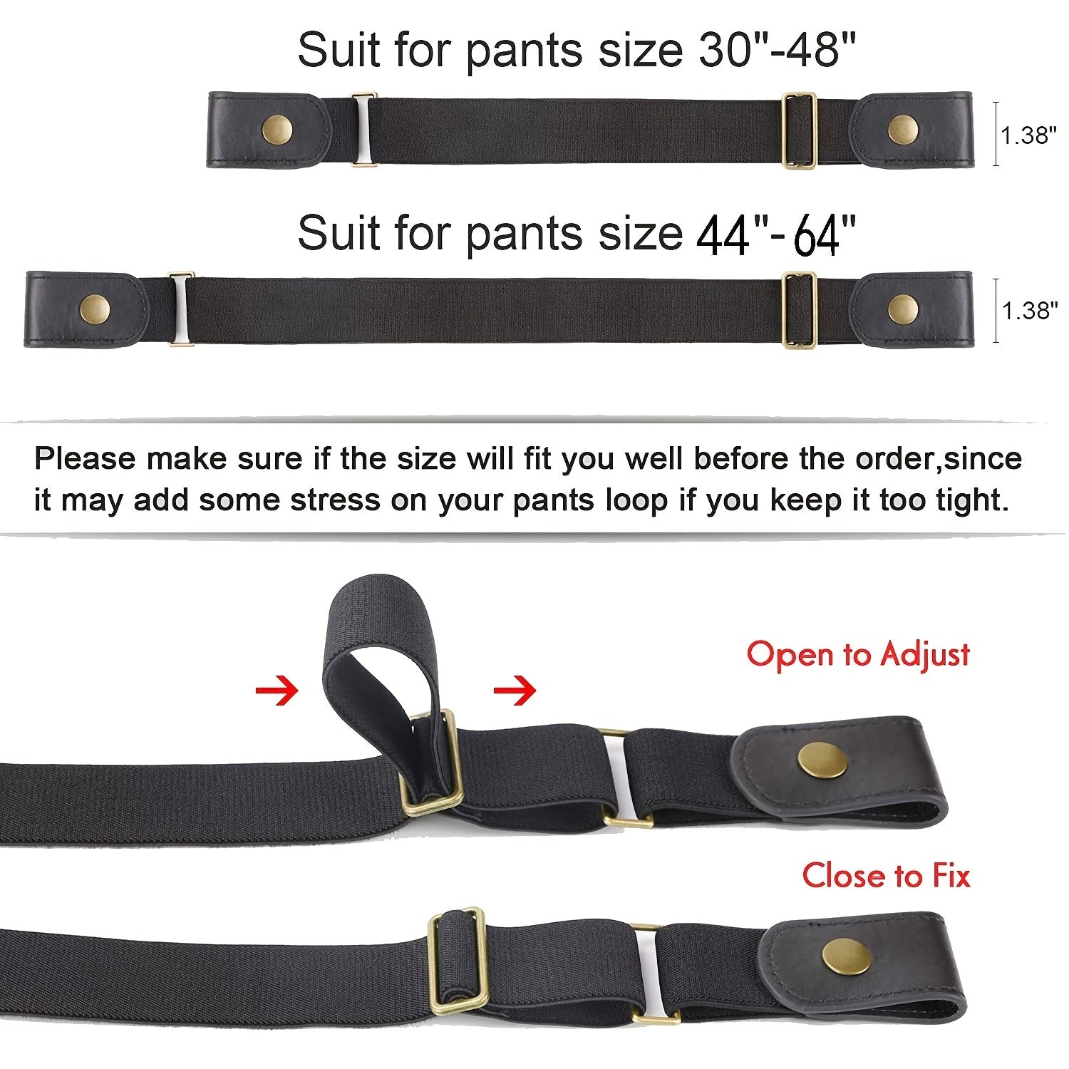 Men's No-Buckle Stretch Belt for Jeans Pants 1 38 Inches