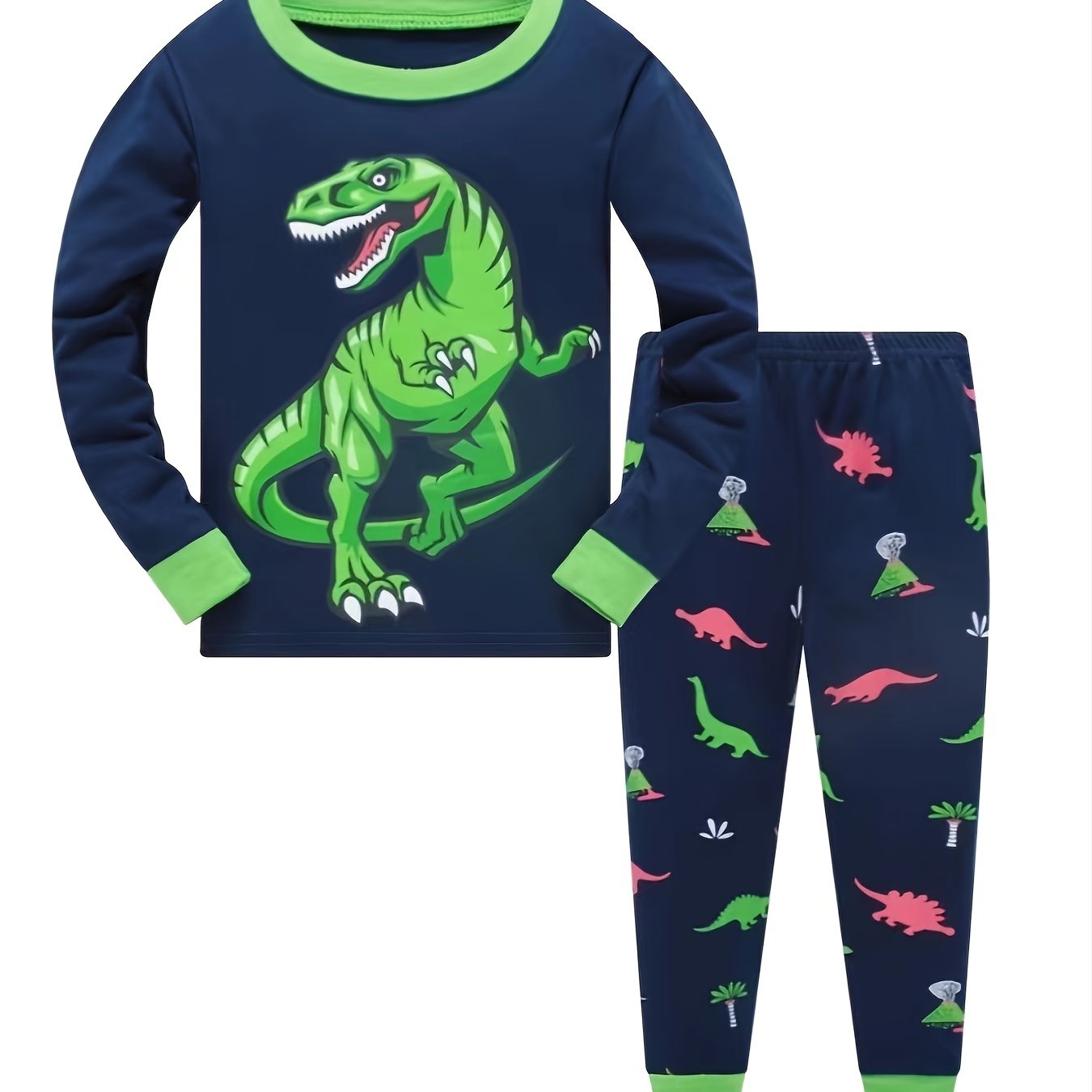 Boys Dino Print Pajama Set Long Sleeve Top & Pants