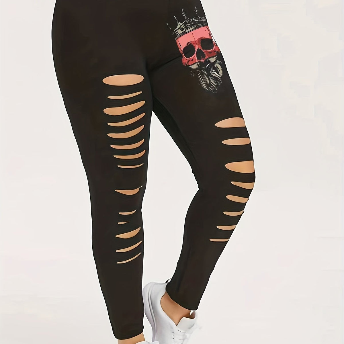  Halloween Skull Print Cut Out Elastic Leggings