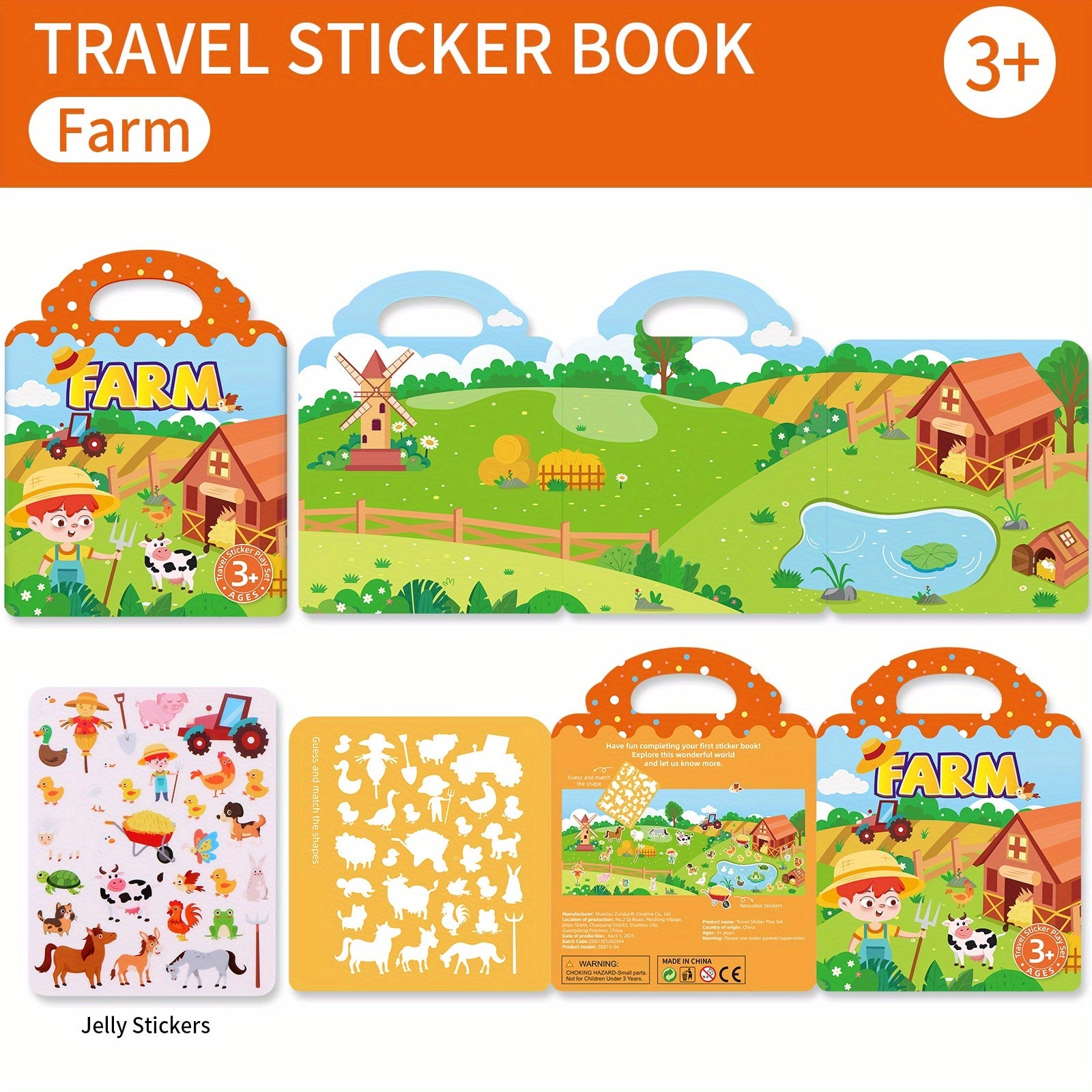 Colorful Dinosaur & Animal Sticker Book - Waterproof
