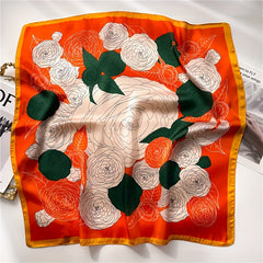 Camellia Print Satin Scarf Bandana Shawl