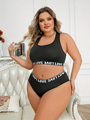  Casual Lingerie Set: Letter Tape Racer Back Bra & Underwear