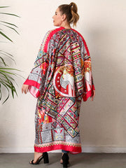  Boho Kimono Scarf Print Bat Sleeve Beach Cover