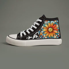 Flower Print Chunky Canvas Sneakers Plush Lined Thermal