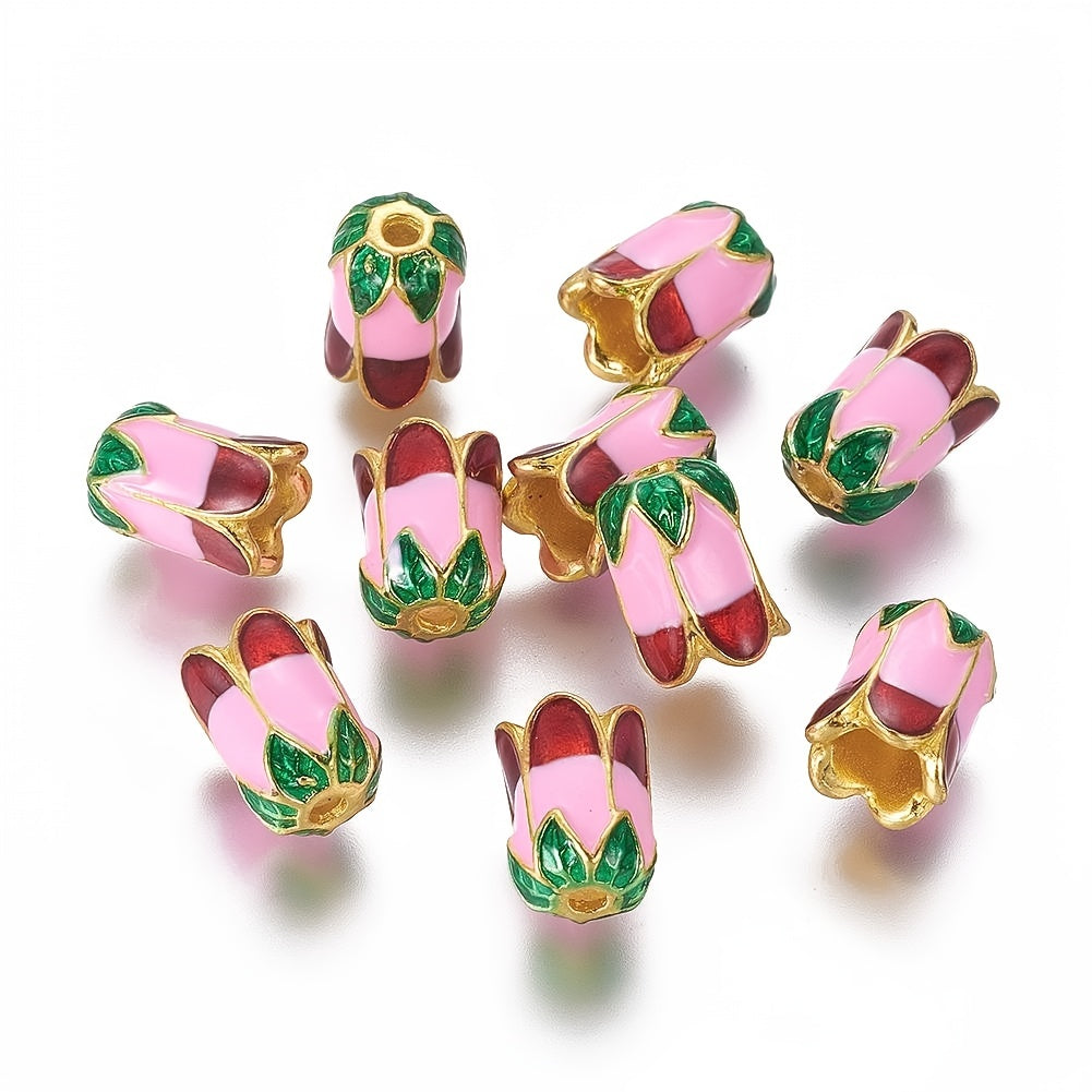 10pcs 5 Petal Alloy Bead Caps Enamel Golden Silver Plated Mixed