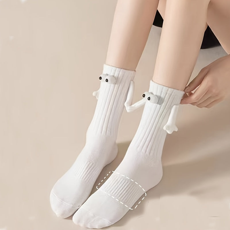 Hand In Hand & Cartoon Eyes Women's Socks - 2 Pairs