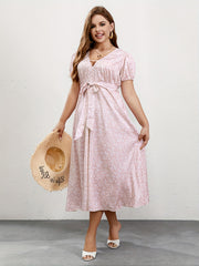  Floral Print Maxi Dress Women's Short Sleeve Boho Dress