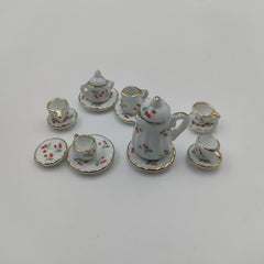Ethnic Style Ceramic Dollhouse Tea Set with Cloth, Ideal for Mini Food Games