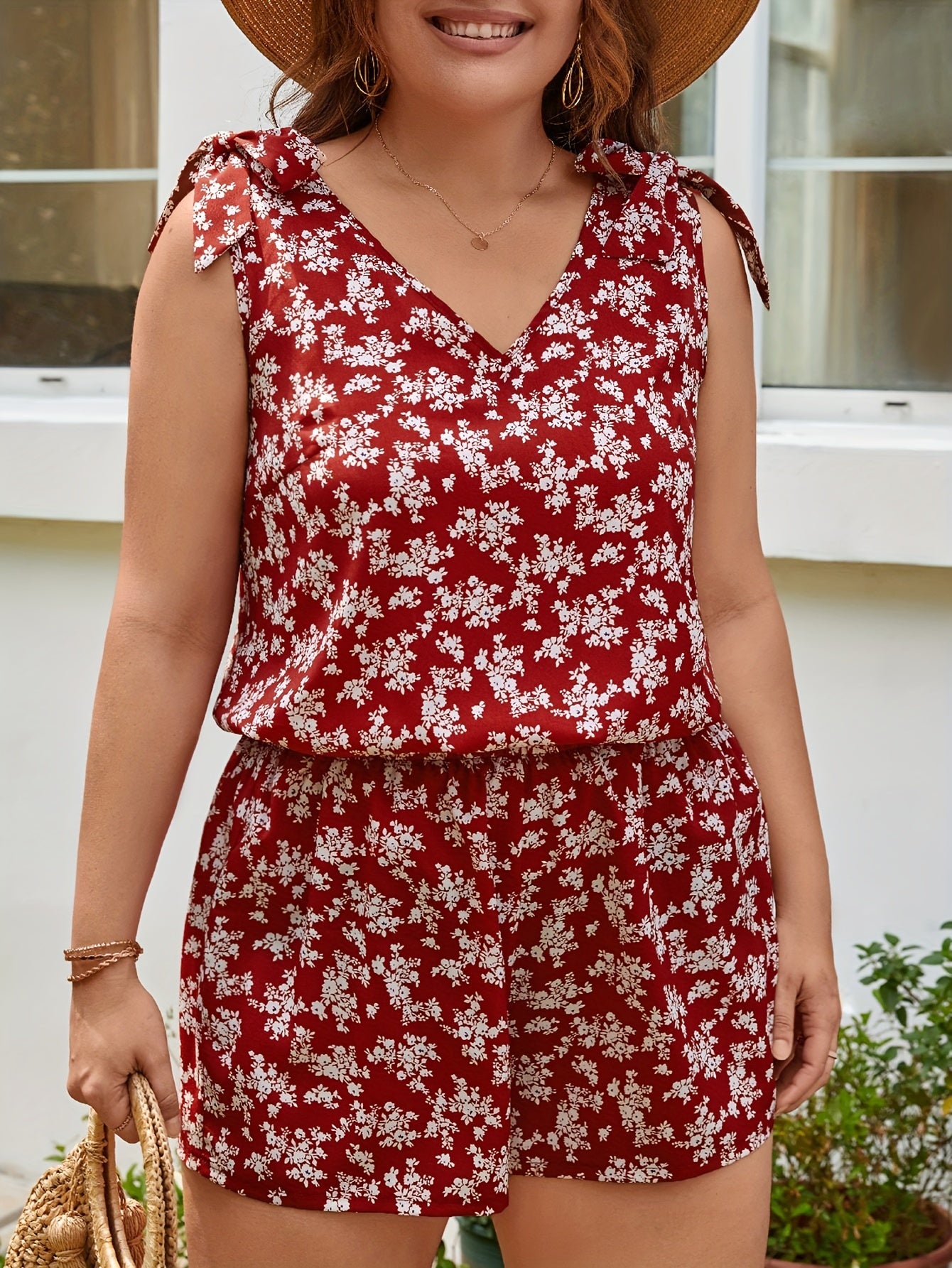  Floral Print Top & Shorts Set Women's Boho Outfit