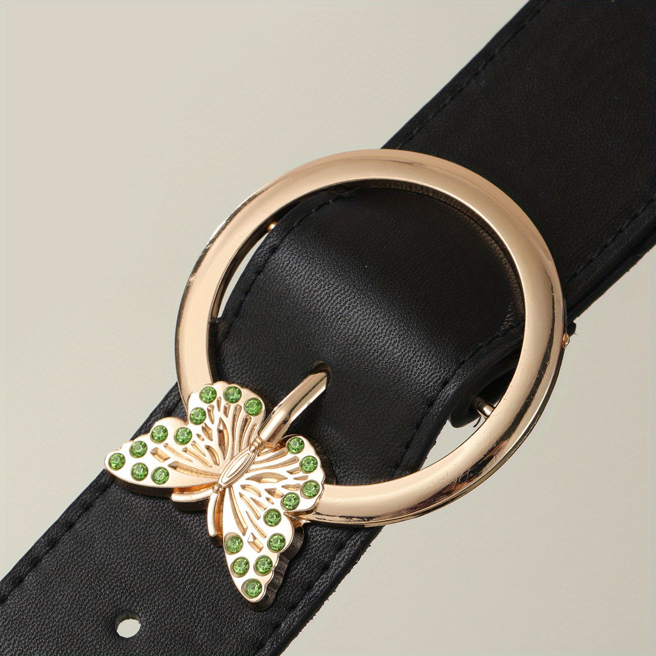 Butterfly Buckle Rhinestone PU Belt for Women