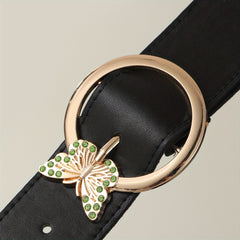 Butterfly Buckle Rhinestone PU Belt for Women