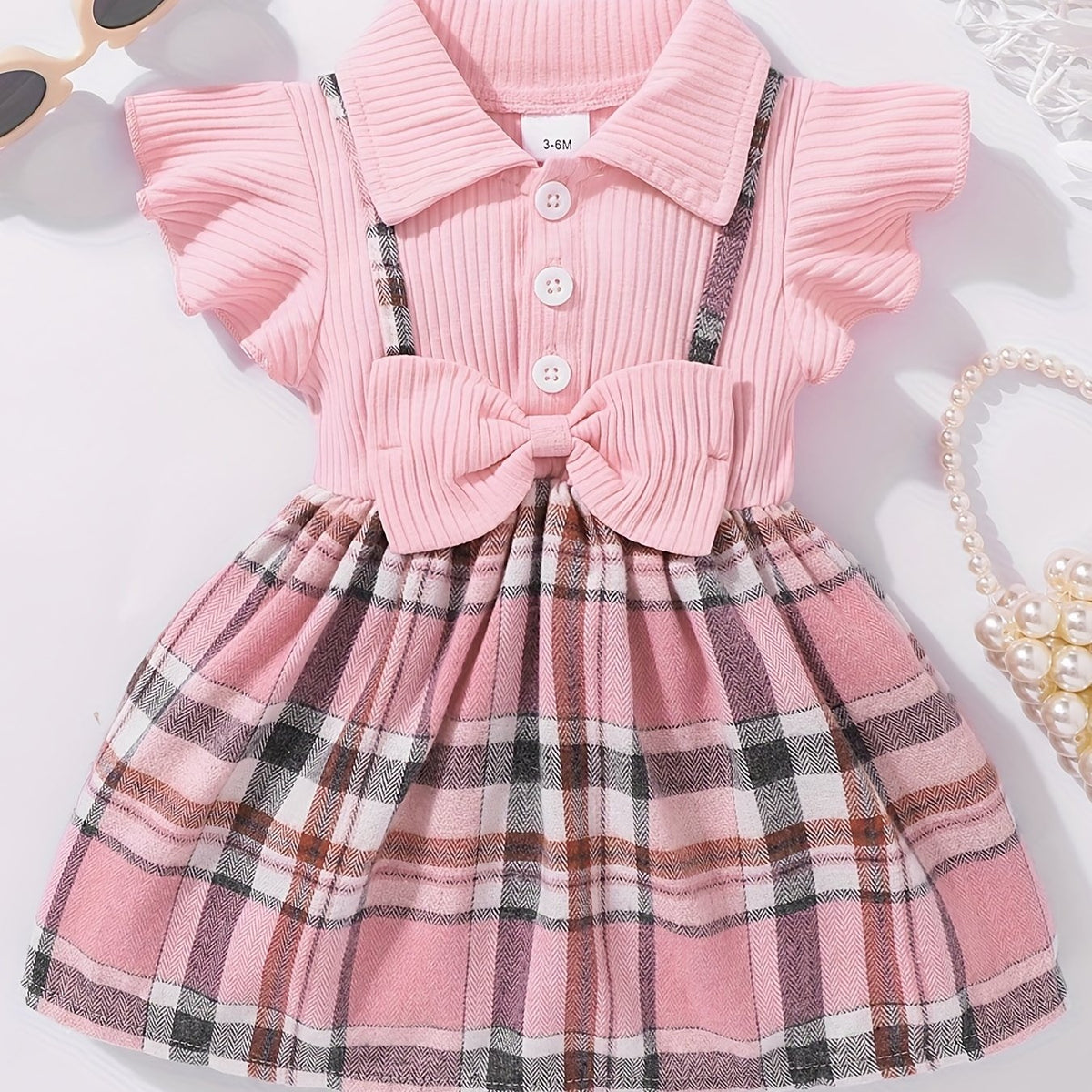 Girl's Casual Plaid Bowknot Flutter Sleeve Dress