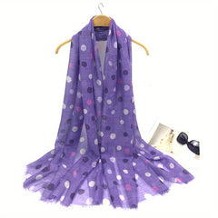 Polka Dot Print Scarf Warm Shawl Women Frayed Edge Head Wrap