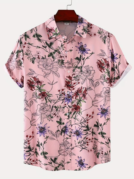 Men's Floral Short Sleeve T-Shirt for Summer Beach Style